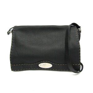 FENDI Black Leather Messenger Shoulder Bag